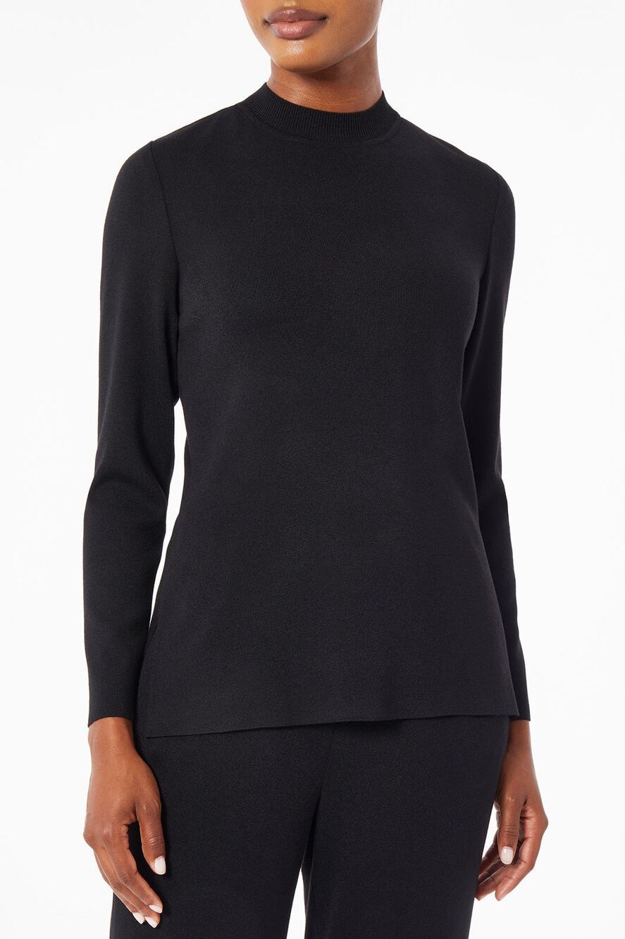 MING WANG Mock Neck Soft Knit Tunic Top in Black | Women’s XL *EUC